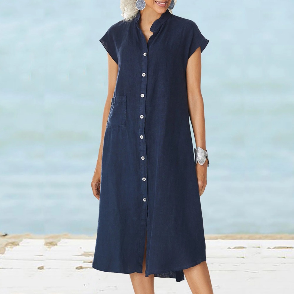 Casual Loose Linen Shirt Dress - 2026 Vrouwen Casual Zwart Shirt Jurk