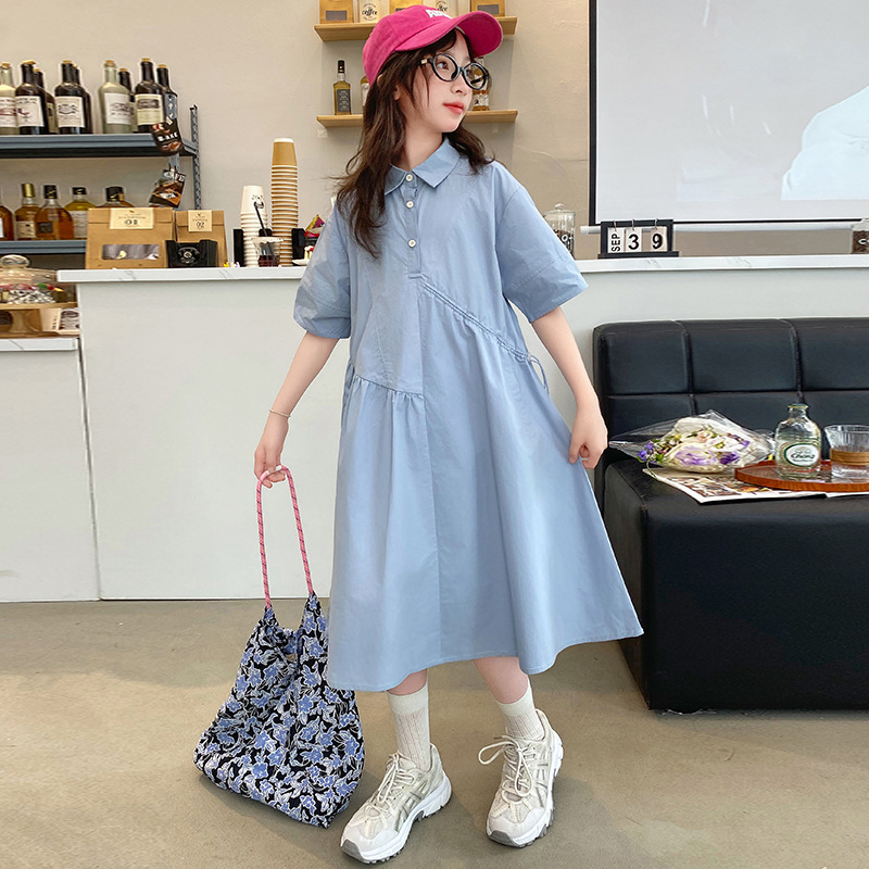 Korean Style A Line Shirt Dress - Koreaanse kinderkleding meisjesjurk 2025, zomer kinderen