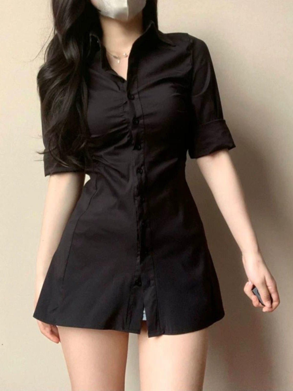 Sexy geplooide shirtjurk met t - Korean Style A Line Shirt Dress recensie en prijs