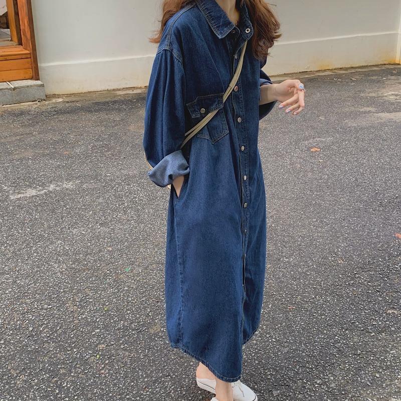 2026 Nieuwe Dames Denim Shirtj - Korean Style A Line Shirt Dress recensie en prijs
